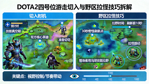 DOTA2四号位游走切入时机与野区拉怪技巧拆解画面